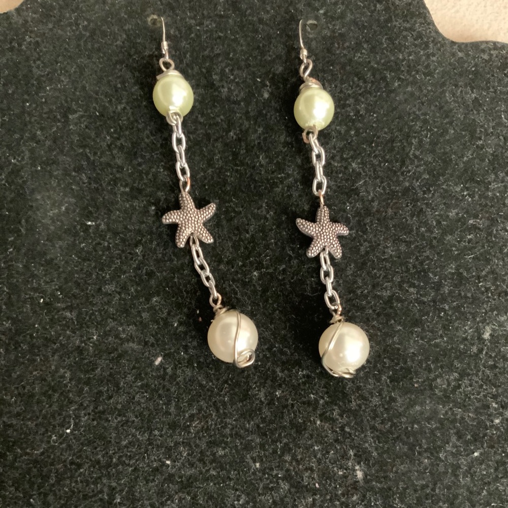 Starfish Pearl Wire Wrap Earrings
